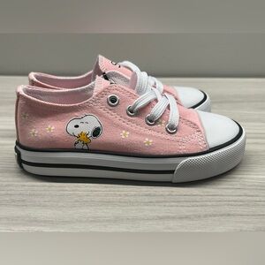 Snoopy Toddler Sneakers Pink Daisy Canvas Shoes Size 8